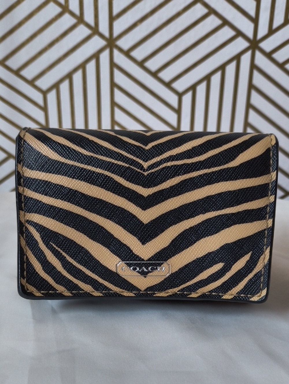 Coach Zebra-Print Compact Wallet - Black & Tan E